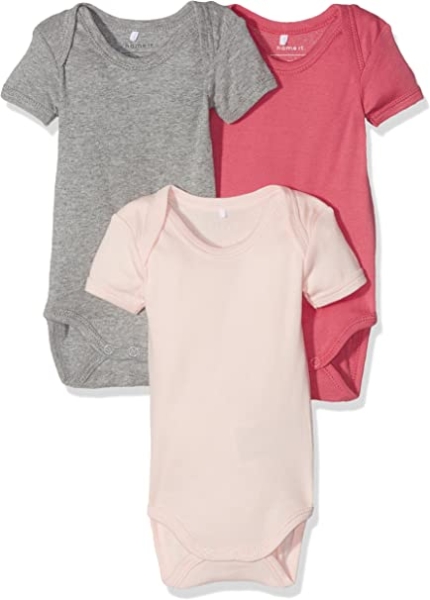 NAME IT Baby Bodys 3er Pack kurzarm "rosa/grau"